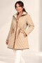 Baklava Patterned Lined Leather Coat with Pockets - 2