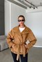 Women's Stand Collar Belted Long Length Viral Suede Jacket - 4