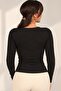 Women's Double Breasted Collar Buckle Detailed Long Sleeve Lycra Ottoman Blouse - 4