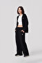 Women's Black Cotton Tracksuit Set Oversize Zippered Hooded Sweatshirt Loose Wide Leg Pants