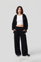 Women's Black Cotton Tracksuit Set Oversize Zippered Hooded Sweatshirt Loose Wide Leg Pants - 3