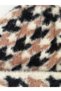 Women's Fuzzy Houndstooth Patterned Winter Knitwear Beanie - Soft Plush Textured Curled Edge Knitted Hat - 3