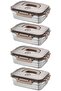 4 Pieces Stainless Steel 1500 ml Food Fruit Meat Refrigerator Nutrition Storage Container Mt321-4