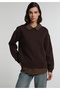 Regular Fit Shirt Neck Checkered Women's Brown Sweatshirt