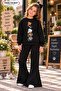Winter, Spring, and Autumn Girls' Black Spanish Flared Bottoms and Black Sweat Top