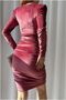 Velvet Long Collar High Neck Evening Dress Fabric Dress with Sleeves - 7