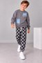 Boys' Printed Sweatshirt Checkered Jogger Pants Top and Bottom Set - 3
