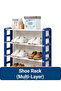 4-Tier Multi-Layer Shoe Rack Organizer - Stackable Plastic Shoe Storage Shelf - Space Saving Shoe Stand for Entryway, Hallway and Closet - Blue & White - 5