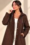Women's Hooded Chain Detailed Pocketed Wave Pattern Self-Lined Hooded Midi Trench - 4