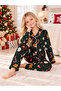 Girl's Cotton Christmas Patterned Buttoned Long Sleeve Suede Pajama Set - 4