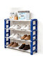 4-Tier Multi-Layer Shoe Rack Organizer - Stackable Plastic Shoe Storage Shelf - Space Saving Shoe Stand for Entryway, Hallway and Closet - Blue & White