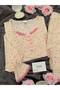 Cream Pink Floral Patterned Lace Detailed Patched Long Sleeve Berlin Camisole Pajama Set - 8