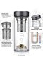 Double Wall Clear Glass Water Bottle with Stainless Steel Lid - 4