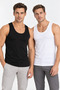 Men's Cotton Modal Flexible Wide Strap Undershirt 2-Pack White + Black