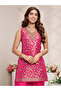 Pink Woven Design Silk Blend Straight Kurta, Salwar And Dupatta Set - 4