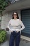 Double-Layered Strap Detail Off-Shoulder Blouse — Beige - 3