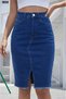 Women's High Waist Front Slit Short Denim Skirt - 3