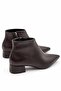 Poca Women's Brown Leather Pointed Toe Low Block Heel Side Zipper Short Boots 4 cm Heel - 4