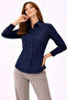 Long Sleeve Shirt with Buttons, Classic Collar, Suitable for Casual and Office Wear - Navy Blue - 4