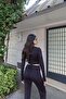 Double-Breasted Collar Long Sleeve Crop Blouse — Black - 6