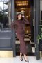 Diving Fabric Boat Neck Draped Long Dress — Brown - 6