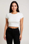 Women's White Round Neck Half Sleeve Crop Top Blouse - 2