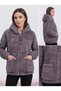 Women's Zipper Detailed Plush Fleece Hooded Coat / Sweatshirt - 4