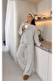 Women's Long Sleeve Patterned Report Fabric Soft Pajama Set – Relaxed Fit Crew Neck Bottom Top Set