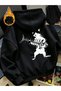 Unisex Black Guitar Cat Back Printed Zippered Sweatshirt Printed Premium Oversize T-Shirt