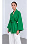 Green Linen Textured Belted Kimono Jacket - 75 cm