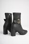 Women's Black Buckle-Strap 7.5 cm Thick Heeled Winter Boots Tr05Mk03A - 8