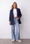 Women's Navy Blue Patterned Lined Blazer Jacket Alc-X15643 - 3