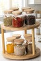 10-Piece Wooden Flat Vacuum Glass Spice Jar Set with Lids, Spoon, Rotating Stand and Label Storage Jar - 5