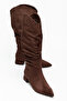 Crinkled Suede Short Heeled Women's Boots - 3