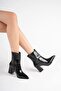 Women's 7.5 cm Thick Heeled Black Patent Leather Winter Boots Tr05Mk01A - 7