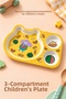 Kral Şakir Figured 3-Compartment Melamine Children's Plate - Durable Bpa Free Nutrition Plate - Kral Şakir, Yellow