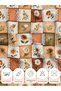 100% Cotton Satin Patchwork Fabric – 155X100 cm – Brown Beige Orange Vintage Floral Square Pattern - 7