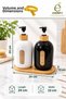 Set of 2 500 ml Liquid Soap Dispensers and Detergent Dispensers with Bamboo Details – Black and White Pump Dispensers with Bamboo Stand - 3