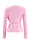 Pink Plain Fitted/Fitted Double Breasted Lace Detailed Crop Soft Knitted Blouse Twoaw27Bz00116 - 3