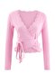 Pink Plain Fitted/Fitted Double Breasted Lace Detailed Crop Soft Knitted Blouse Twoaw27Bz00116
