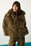Limited Edition Khaki Faux Fur Oversize Midi Coat Twoaw27Kb00041 - 3