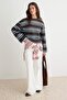 Brown Blue Striped Crew Neck Oversize Knitted Sweatshirt Twoaw27Sw00237 - 2