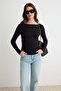 Black Fitted/Bodycon Backless Boat Neck Knitted Soft Blouse Twoaw27Bz00247