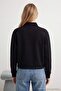 Siyah Fermuarlı Dik Yaka Mandarin Düğme Detaylı Regular Kalıp Örme Hırka/Sweatshirt TWOAW27SW00036 - 2