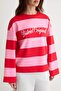 Red Pink Striped Slogan Printed Oversize Knitted Sweatshirt Twoaw27Sw00230 - 4