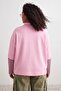 Pink Polo Collar Sleeves Striped Oversized Sweatshirt Tbbaw26Ao00053 - 3