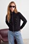 Siyah Fermuarlı Dik Yaka Mandarin Düğme Detaylı Regular Kalıp Örme Hırka/Sweatshirt TWOAW27SW00036 - 5