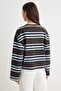 Brown Blue Striped Crew Neck Oversize Knitted Sweatshirt Twoaw27Sw00237 - 4