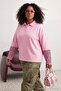 Pink Polo Collar Sleeves Striped Oversized Sweatshirt Tbbaw26Ao00053 - 2