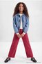 Burgundy Stretch Fabric Girls' Wide Leg Jean Trousers Tkdaw27Je00003 - 2